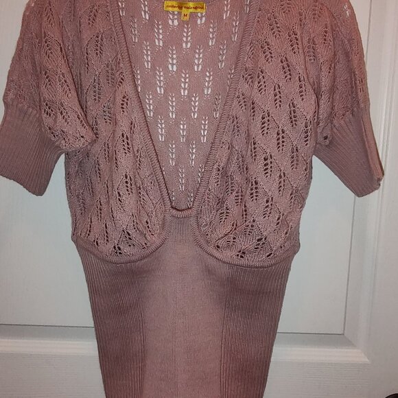 CATHERINE MALANDRINO KNIT TANK LACEY/SOLID MIXED MEDIA ALPACA DUSTY ROSE MEDIUM - Picture 1 of 9